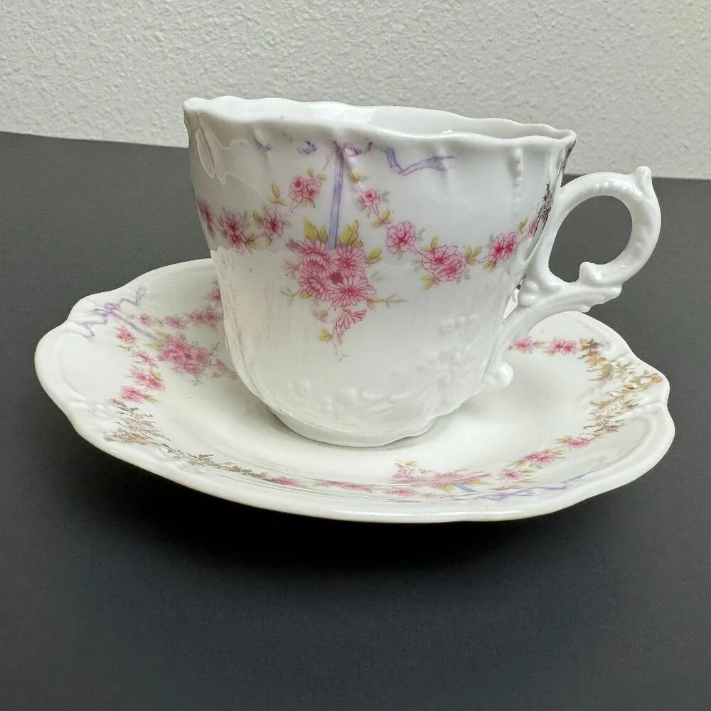 Antique(1875-1935) C.T.  Carl Tielsch Altwasser Germany Set of Cup and Saucer